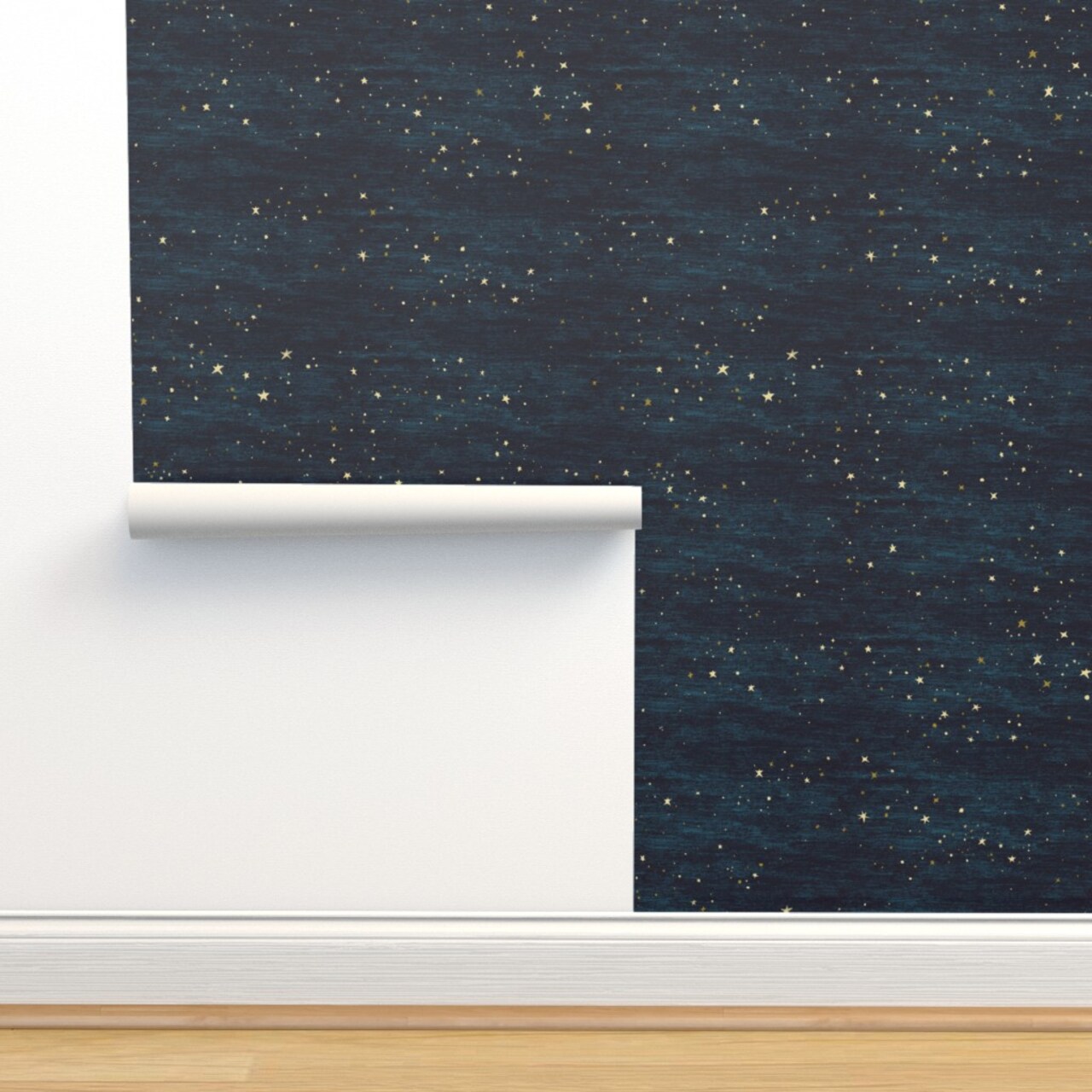 Nighttime Stars Stars Turquoise Sky Nursery Hand-Drawn Dark Blue Cosmos Night Midnight Astrological Christmas Star Dots Custom Removable Wallpaper by Spoonflower Peel & Stick Wallpaper 2FT Wide